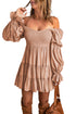Boho Solid Shirred Ruffle Mini Dress